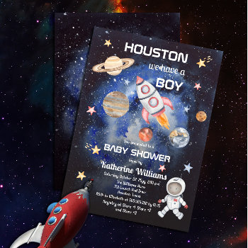 Outer Space Houston We Have A Boy Baby Shower Invitation by holidayhearts at Zazzle
