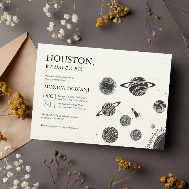 Outer Space Houston We Have a Boy Baby Shower Invitation Zazzle
