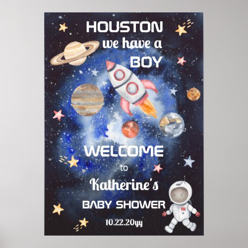 Outer Space Houston We Have a Boy Baby Shower Post Poster