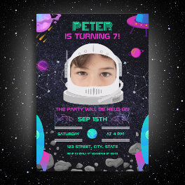 Outer Space Kids Birthday Party Astronaut Photo Invitation