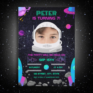 Outer Space Kids Birthday Party Astronaut Photo Invitation