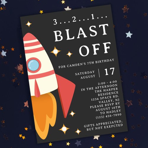 Outer Space Kids Birthday Party Rocket Invitation