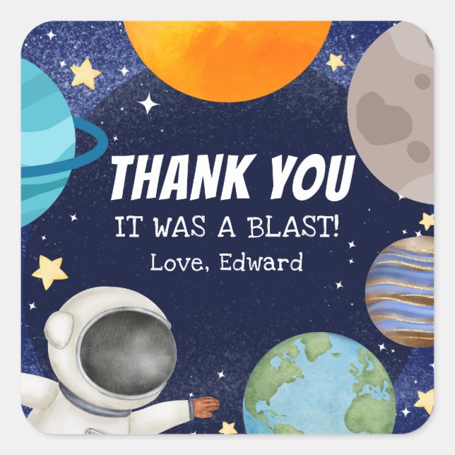 Outer Space Kid's Birthday Thank You  Square Sticker (Front)