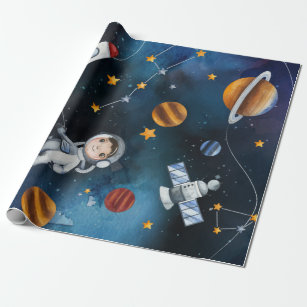 Cute Santa Astronaut Gift Wrap Thick Wrapping Paper Outer Space Rocket  Christmas Party Decoration (12 foot x 30 inch roll)