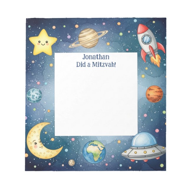 Outer Space Kids Personalized Mitzvah Note Notepad (Front)