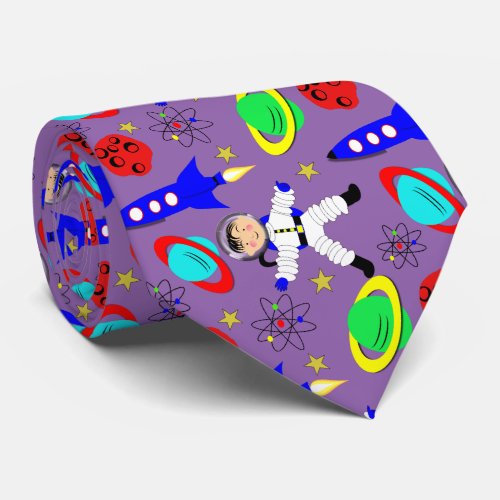 Outer Space Kids Space Rocket Astronaut Pattern Neck Tie
