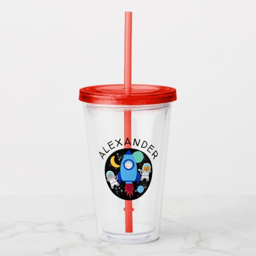 Outer Space Kitten Cat Astronaut Kids Personalized Acrylic Tumbler