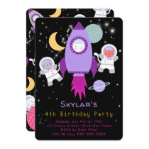 Outer Space Kittens Cat Astronaut Birthday Pink Invitation
