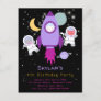 Outer Space Kittens Cat Astronaut Birthday Purple Invitation Postcard