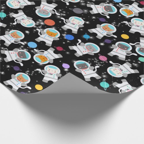 Outer Space Kittens Cat Astronaut Cute Pattern Wrapping Paper