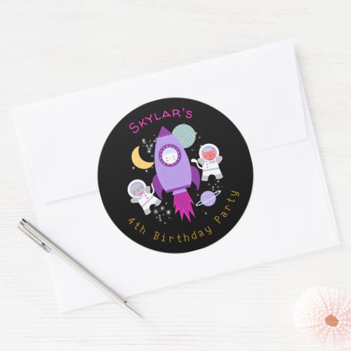 Outer Space Kittens Cat Astronaut Girls Birthday Classic Round Sticker