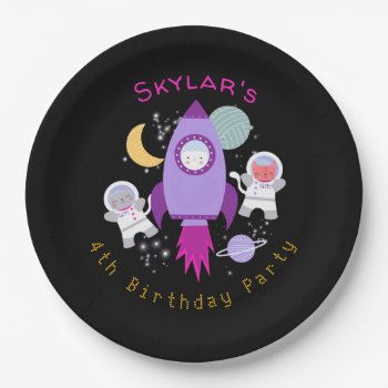 Outer Space Kittens Cat Astronaut Girls Birthday Paper Plates by LilPartyPlanners at Zazzle