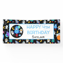 Outer Space Kittens Cat Astronaut Kids Birthday Banner