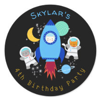 Outer Space Kittens Cat Astronaut Kids Birthday Classic Round Sticker