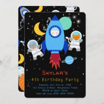 Outer Space Kittens Cat Astronaut Kids Birthday Invitation