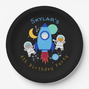 Outer Space Kittens Cat Astronaut Kids Birthday Paper Plates by LilPartyPlanners at Zazzle