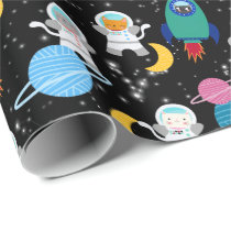 Outer Space Kittens Cat Astronaut Kids Birthday Wrapping Paper