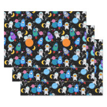 Outer Space Kittens Cat Astronaut Kids Birthday Wrapping Paper Sheets