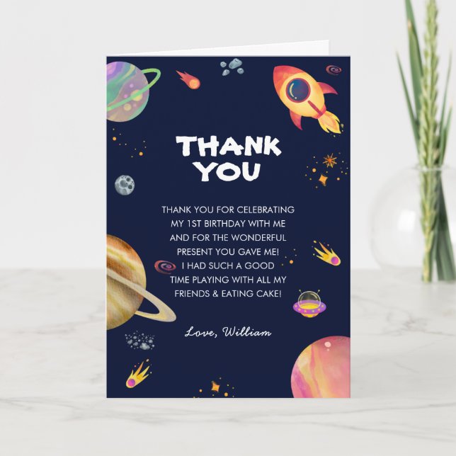Outer Space Letterpress Thank You Card (Front)