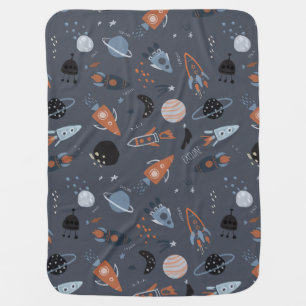 Outer space liftoff baby blanket