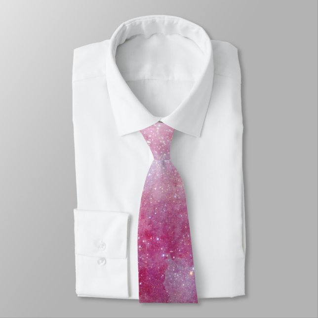 Outer Space Mauve Pink Galactic Starry Sky Neck Tie (Tied)