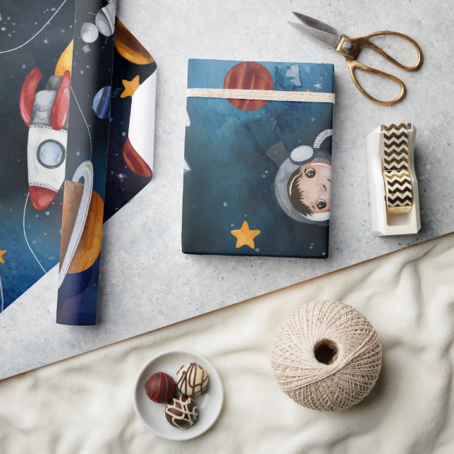 Outer Space Modern Cute Illustration Wrapping Paper (Crafts)