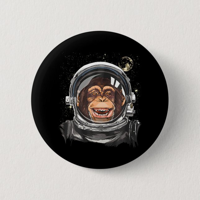 Outer Space Monkey Astronaut Wild Zoo Animal Face Button (Front)