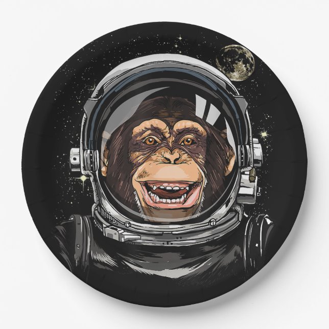 Outer Space Monkey Astronaut Wild Zoo Animal Face  Paper Plates (Front)
