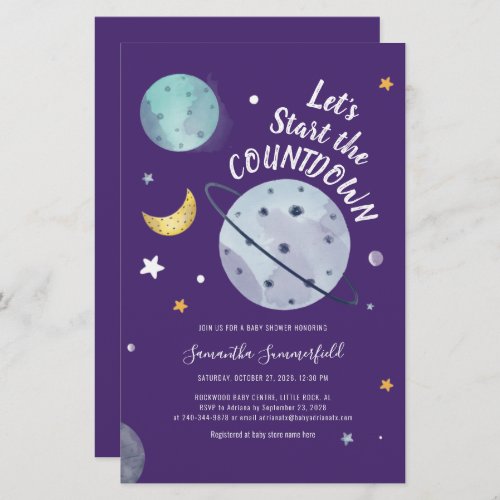 Outer Space Moon and Stars Baby Shower Invitation Stationery