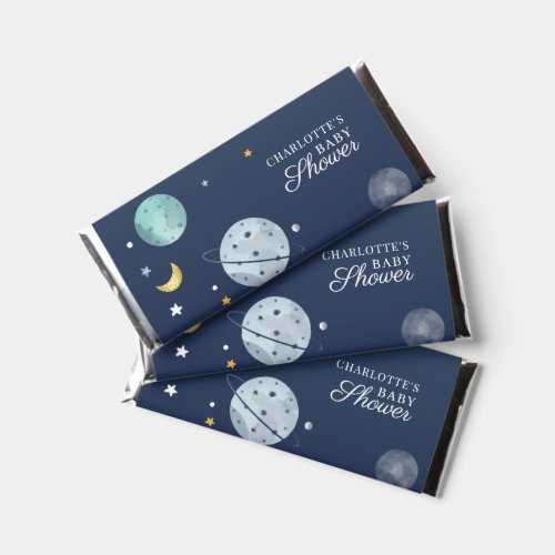 Outer Space Moon and Stars Script Baby Shower Hershey Bar Favors