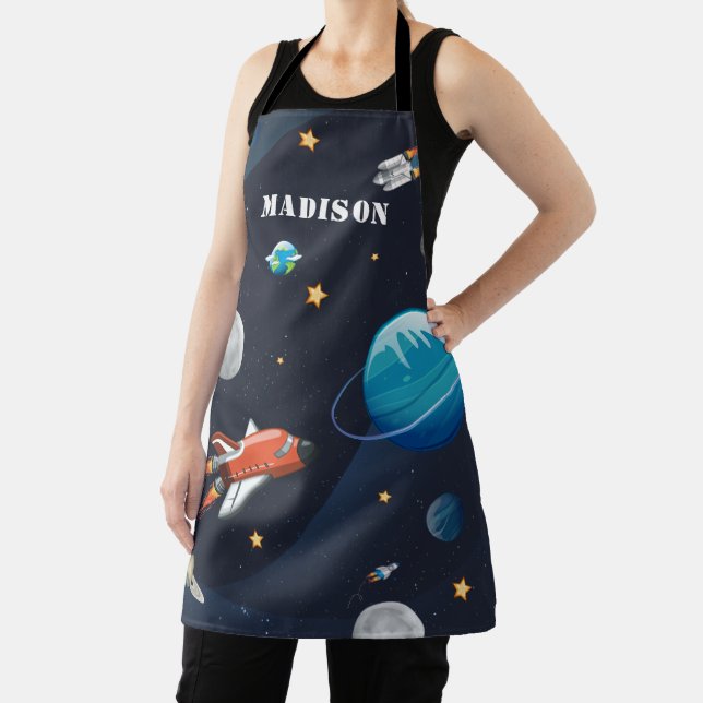 Outer Space Moon Stars Monogram Name Personalized Apron (Insitu)