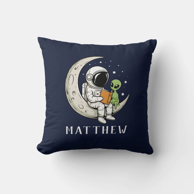 Outer Space Navy Blue Kid's Room Throw Pillow (Front)