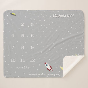 Outer space Neutral Grey Milestone Custom baby  Sherpa Blanket