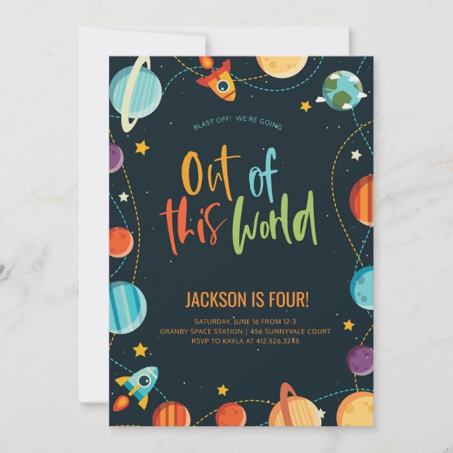 Outer Space Out of This World Birthday Invitation (Front)