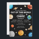 Outer Space - Out of this World Kids Birthday Invitation<br><div class="desc">Get ready to blast into outer space with this adorable kids birthday party theme!

Some of the graphics used in this design are by:
PeachyCottonCandy</div>