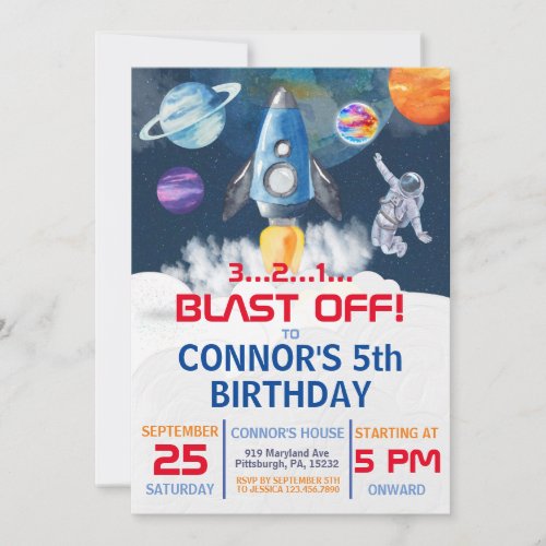Outer space Party Astronaut Birthday  Invitation
