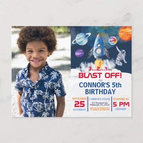 Outer space Party Astronaut Birthday  Invitation Postcard