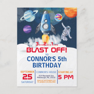 Outer space Party Astronaut Birthday  Invitation Postcard