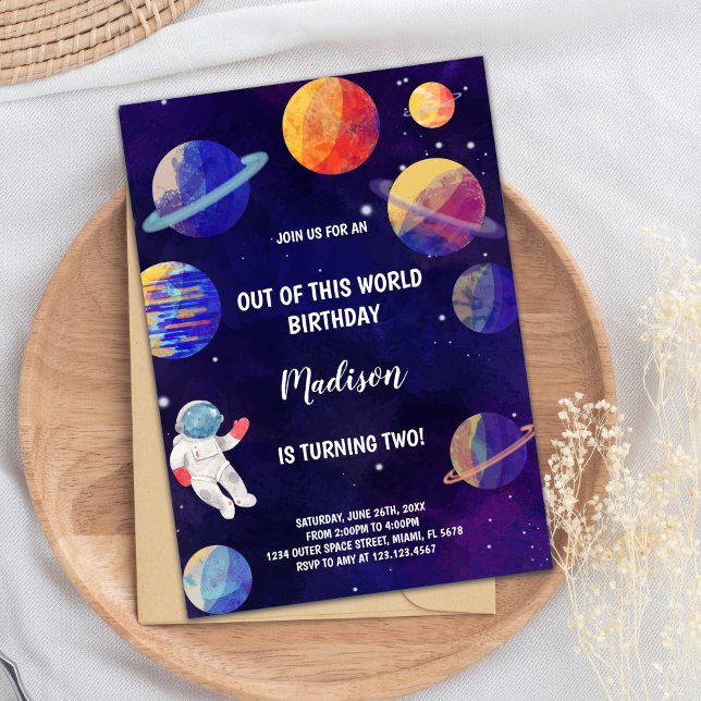 Outer Space Party Theme for Kids Invitation (Purple Planets Galaxy Invitations)