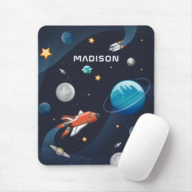 Outer Space Pattern Galaxy Rocket Shuttle Mouse Pad (With Mouse)