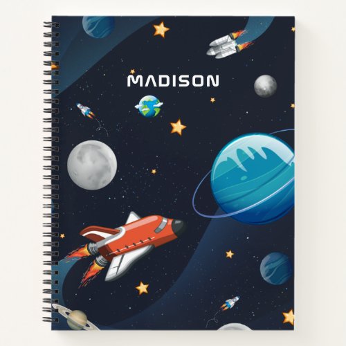 Outer Space Pattern Galaxy Rocket Stars Shuttle Notebook