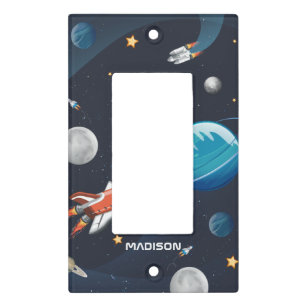 Outer Space Pattern Shuttle in Galaxy Planets Light Switch Cover