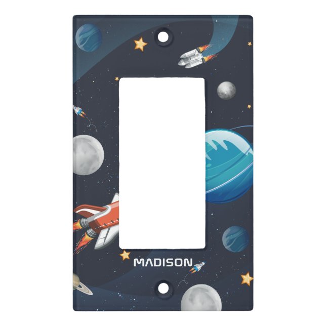 Outer Space Pattern Shuttle in Galaxy Planets Light Switch Cover (Front)