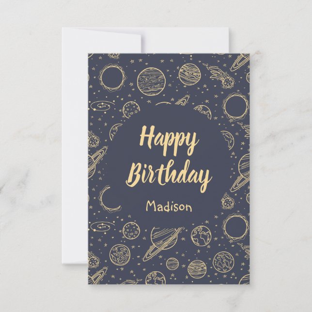 Outer Space Personalized Birthday Card (Front)