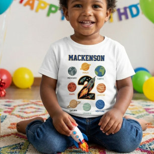 Outer space personalized name 2nd Birthday party  Baby T-Shirt