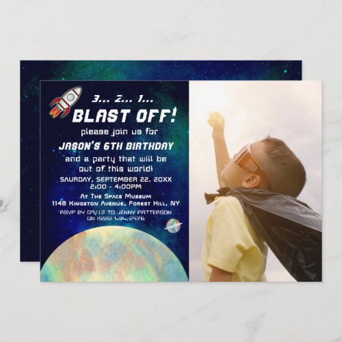 Outer Space Photo Any Age Birthday Invitations