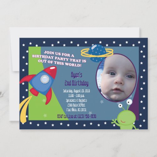 Outer Space Photo Birthday Invitation 5x7