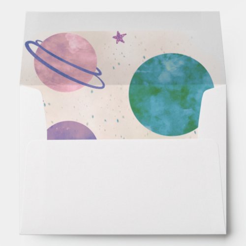 Outer Space Pink and Violet Planet and Stars Girl Envelope