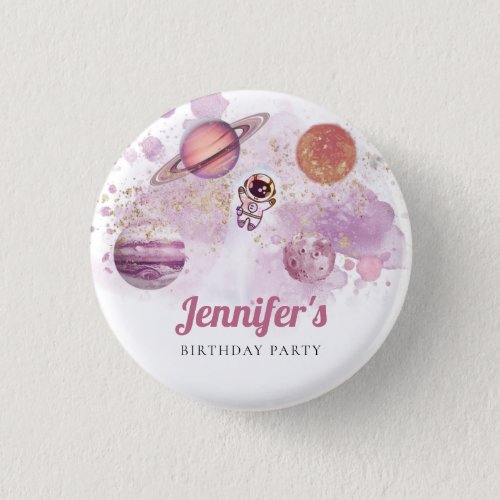 Outer Space Pink Rocket Planets Galaxy Button