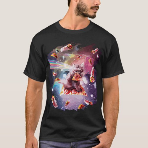 Outer Space Pizza Cat _ Rainbow Laser Taco Burri T_Shirt